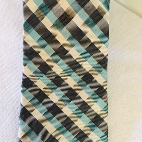 Chaps Blue Black plaid checkered Silk Tie Pattern - Picture 2 of 8